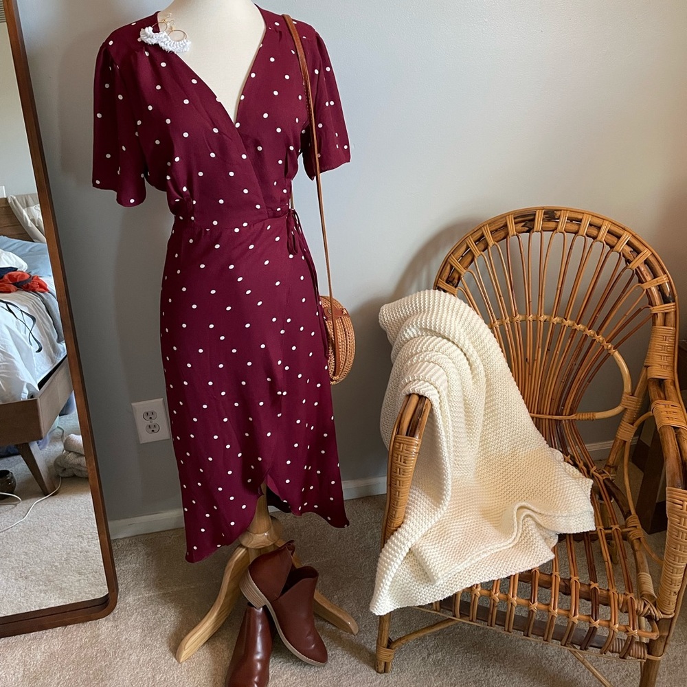 *SOLD* Gorgeous Maroon/Red White-Polka Dot Wrap Dress